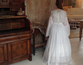 antique dotted muslin cotton civil war dress, wedding dress