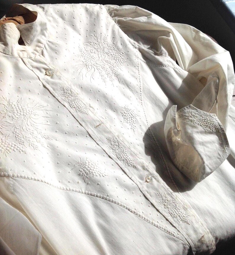 hand embroidered antique nightgown 1880s LARGE image 1