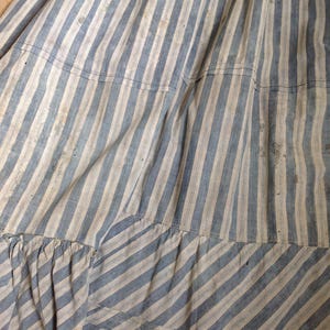 1860s Antique Striped Linen Skirt: French Farmers Skirt, Adjustable Waist