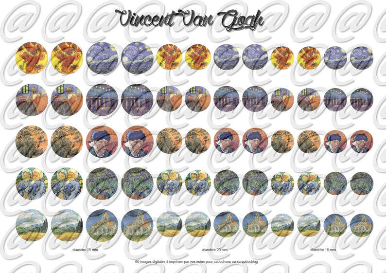 Digital images 25.20.18 MM jewelry immediate download Vincent Van Gogh theme scrapbooking pattern diy art for cabochon
