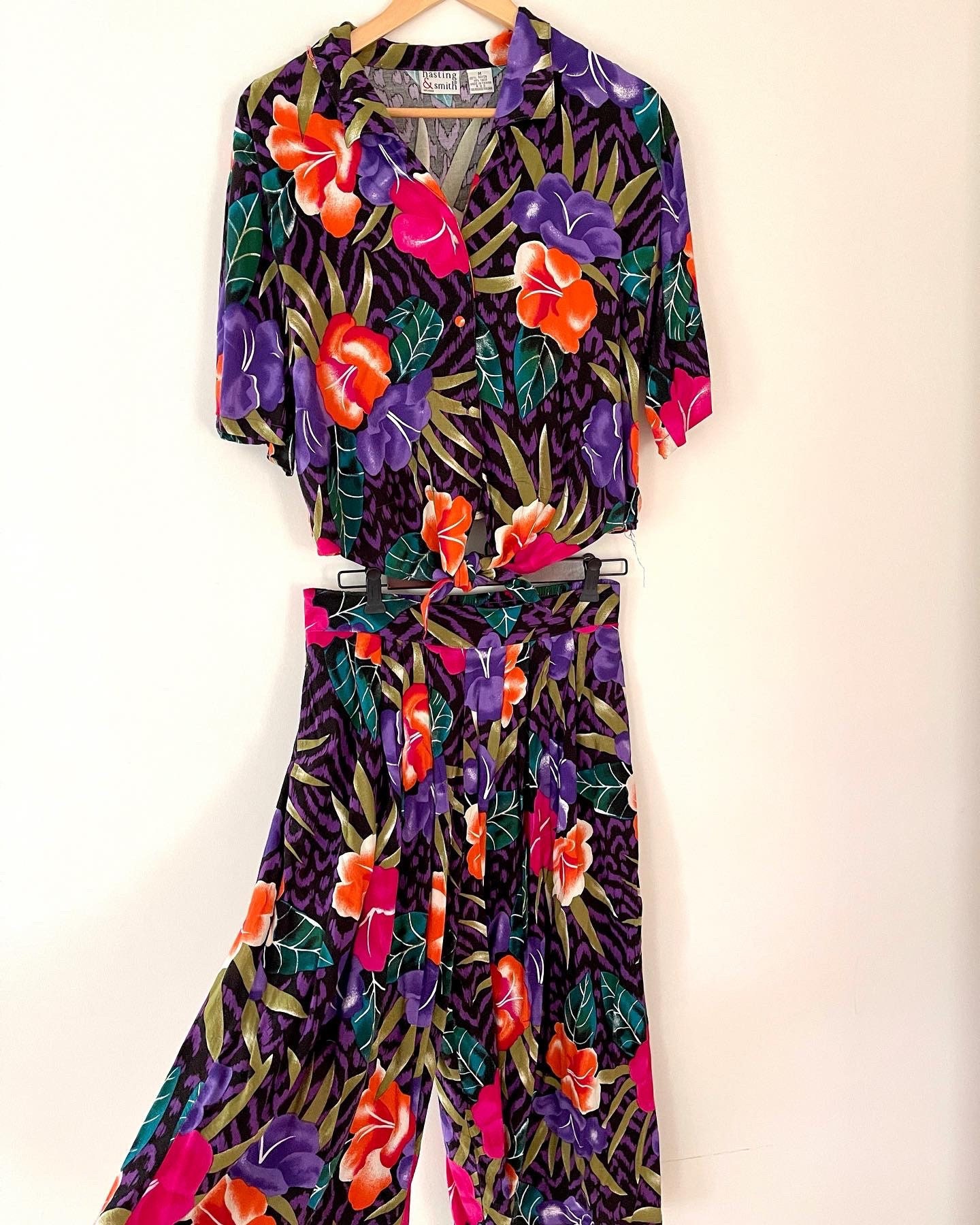 Vintage 80s Floral Top and Bottom Set Etsy UK