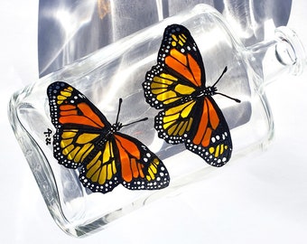 Monarchs - Painted Glass Bottle / Glass Decoration / Decorative Lantern / LED Lights Chain Included
