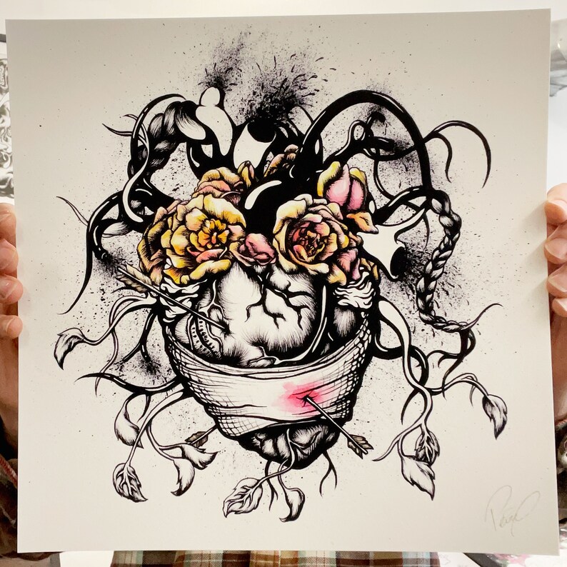 12x12" art print held up for scale purposes. The print features vibrant color on archival paper.