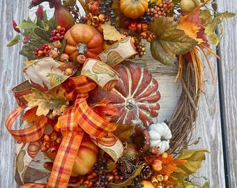 Fall Wreath, Thanksgiving Front Door Decor