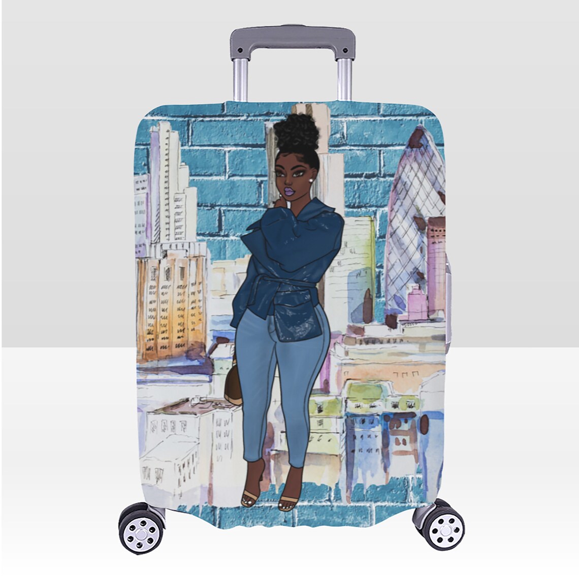 Black Girl in the City Luggage Cover Afro Lady Luggage Cover Etsy