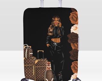 Auburn Black Woman Luggage Cover African American Afro Lady 