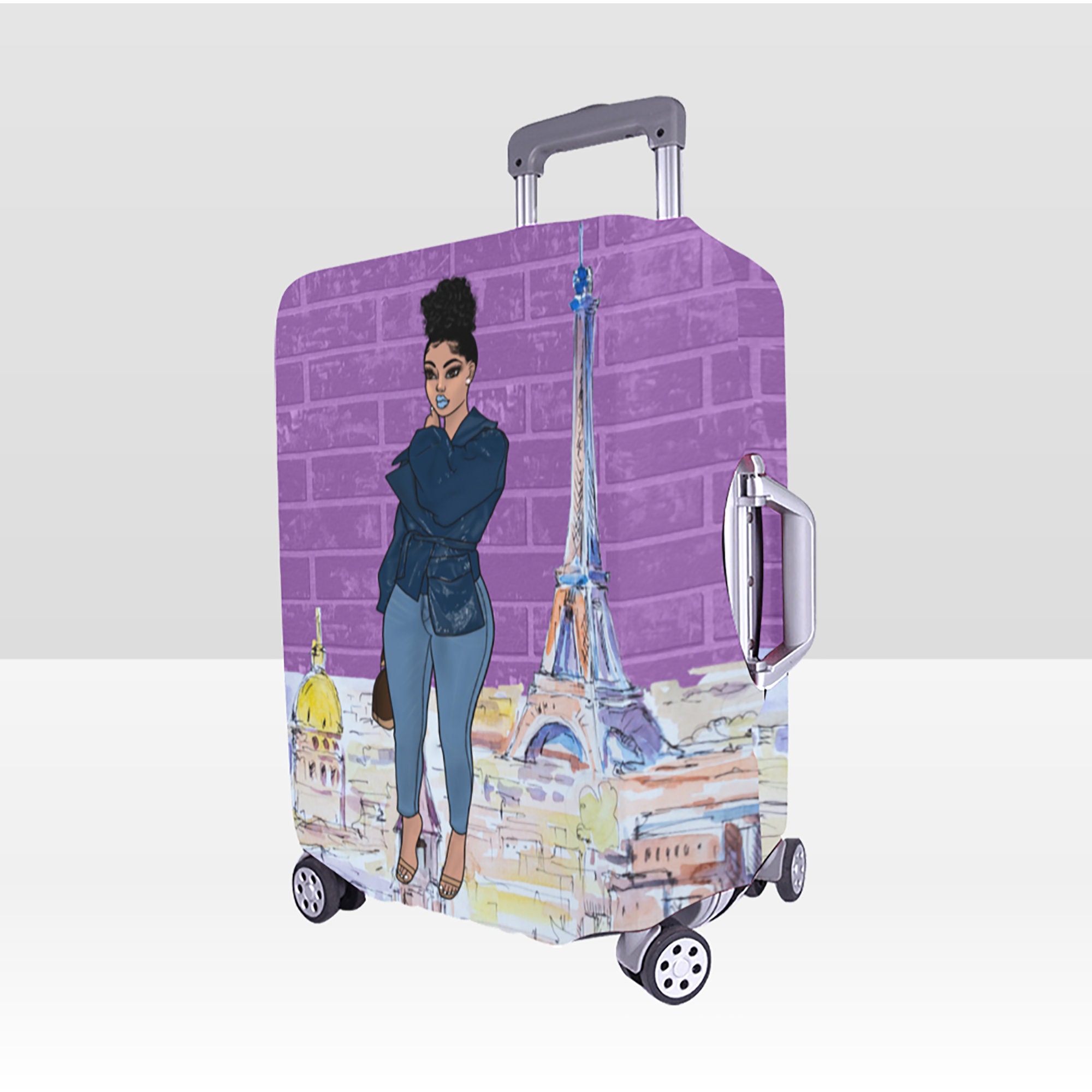 Black Girl in the City Purple Luggage Cover Afro Lady Luggage Etsy
