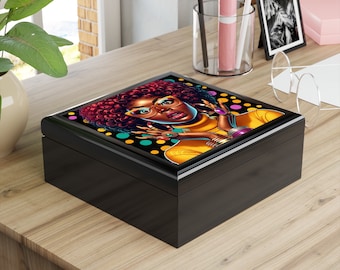 Fantazyjne pudełko na biżuterię Afro Lady