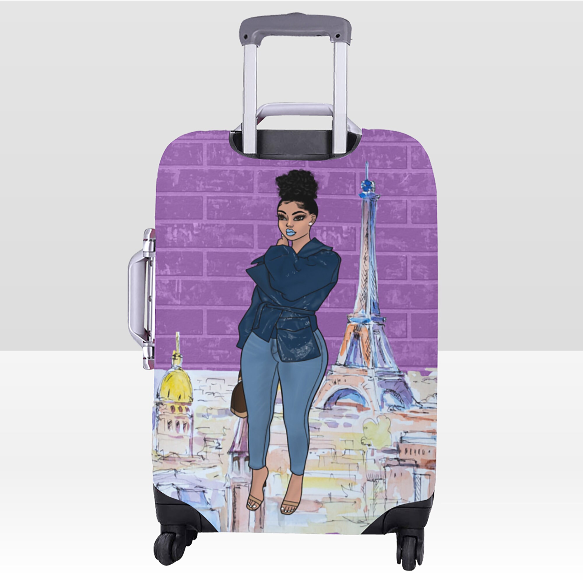 Black Girl in the City Purple Luggage Cover Afro Lady Luggage Etsy