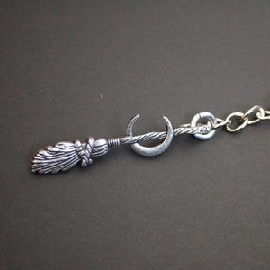 Witch wicca broomstick crescent moon Keychain Keyring gift