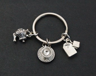 Handmade Afternoon Tea Keychain: Silver Teapot, Teacup & Teabag Charms