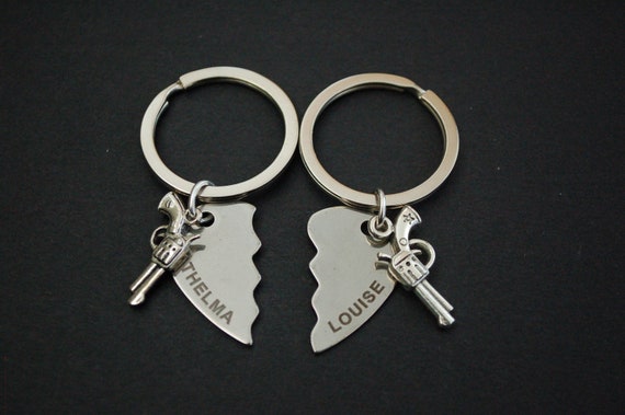 Thelma and Louise Set of Two Keychains Keyrings Handguns 