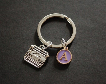 Typewriter purple lilac enamel initial key letter writer author Keychain Keyring  giftgift