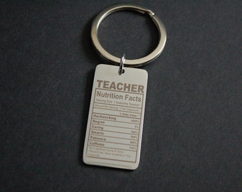 Teacher nutritional facts Keychain Keyring appreciation  gift hard work giftgift