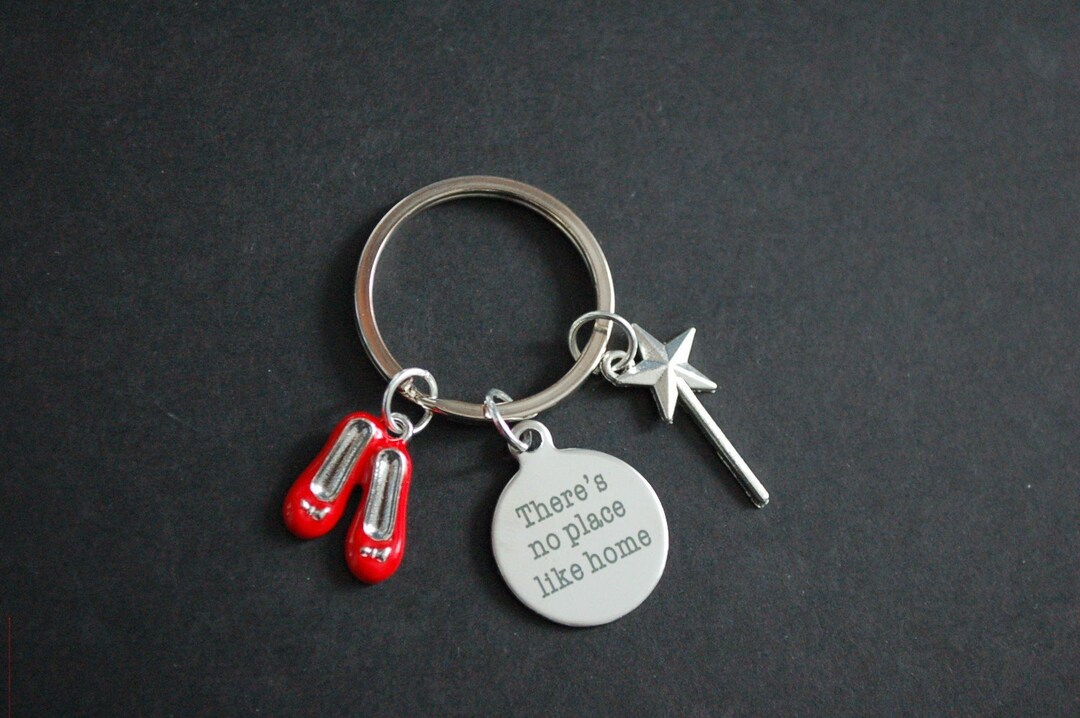 thumbnail image 2 of Wizard Of Oz Dorothy Inspired Charm Keychain – 'There's No Place Like Home' – Silver Metal 2 of 6
