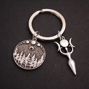 Triple moon goddess moon phase forest pagan Keychain Keyring gift