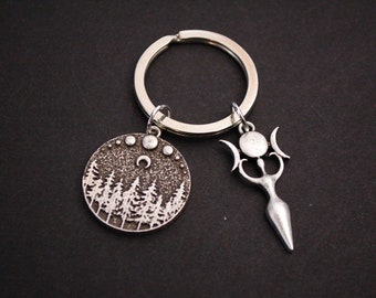 Triple moon goddess moon phase forest pagan Keychain Keyring gift