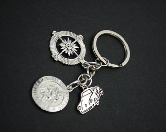 Saint Christopher compass car delivery driver Keychain Keyring gift