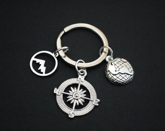 Travelling mountains compass globe Keychain Keyring