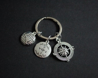 Not all who wander are lost compass globe Keychain Keyring gift