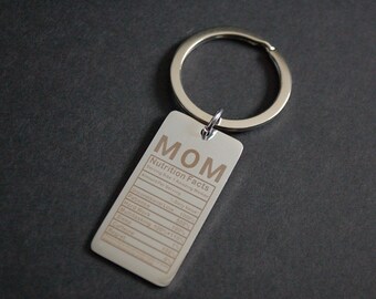 Mom nutritional facts Keychain Keyring  gift mother's day giftgift