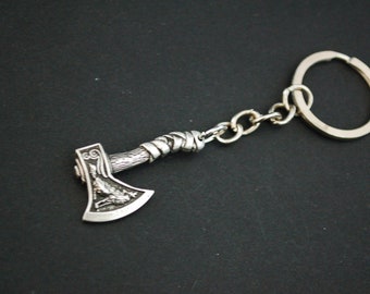 viking axe double sided howling wolf fire bird phoenix fenrir norse odin Keychain Keyring gift