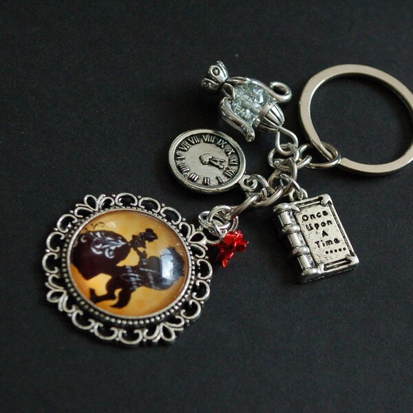 Beauty and the Beast cameo Keychain Keyring book clock red rose teapot gift
