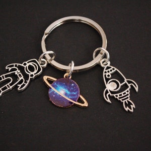 Space Keychain Initial Keyring Space Rocket Galaxy Key 