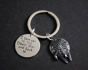 I love you to the Death Star and back Millennium falcon  Keyring keychain  gift