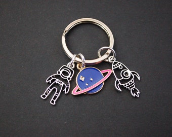 Astronaut blue planet rocket space Keychain Keyring gift