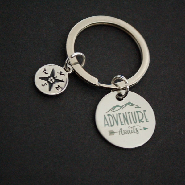 Adventure awaits compass mountains arrow Keychain Keyring  giftgift