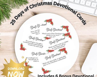 25 Days of Christmas-devotionalkaarten + bonus reflectiedagboekpagina's/afdrukbare op geloof gebaseerde advent voor volwassenen