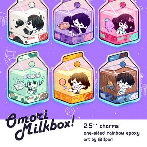 OMORI charm OMORI keychain milk set | Sunny charm Aubrey charm Kel charm Hero charm Mari charm Basil charm | 2.5" rainbow acrylic