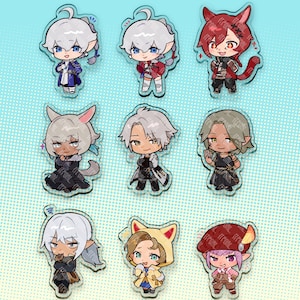 FFXIV scions charms | Alisaie | Alphinaud | Estinein | G&#39;raha | Krile | Tataru | Thancred | Urianger | Y&#39;shtola double sided 2&quot; keychains