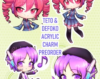UTAU acrylic charm Teto Kasane keychain Defoko charm Uta Utane charm Utane Uta charm Kasane Teto charm Defoko keychain Vocaloid charm (2.5")