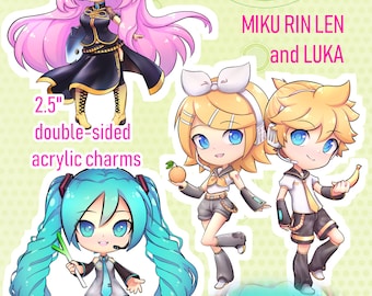 Vocaloid Acrylic Charm: Hatsune Miku, Kagamine Rin/Len, Megurine Luka,  Double Sided Keychain (2.5")
