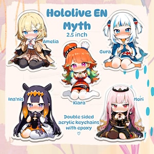 Hololive EN Myth Charms | Mori Calliope, Takanashi Kiara, Ninomae Ina&#39;nis, Gawr Gura, Watson Amelia | Acrylic Keychains | 2.5 Inch
