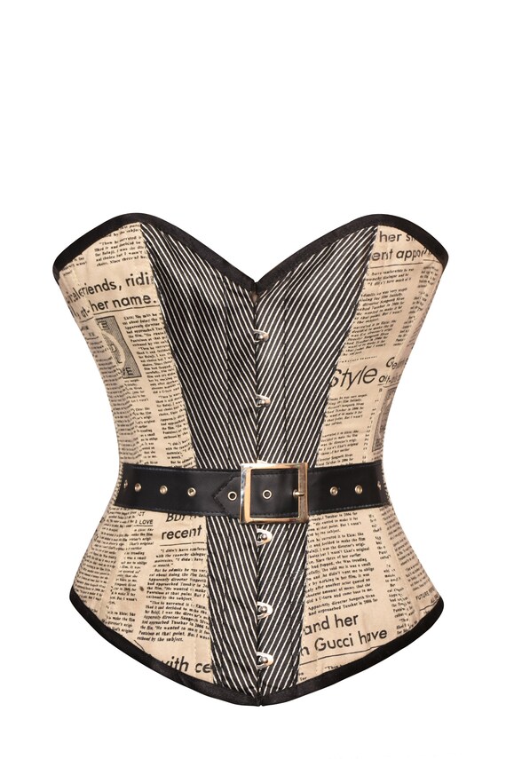 Newspaper Print Cotton \u0026 Satin Corset 