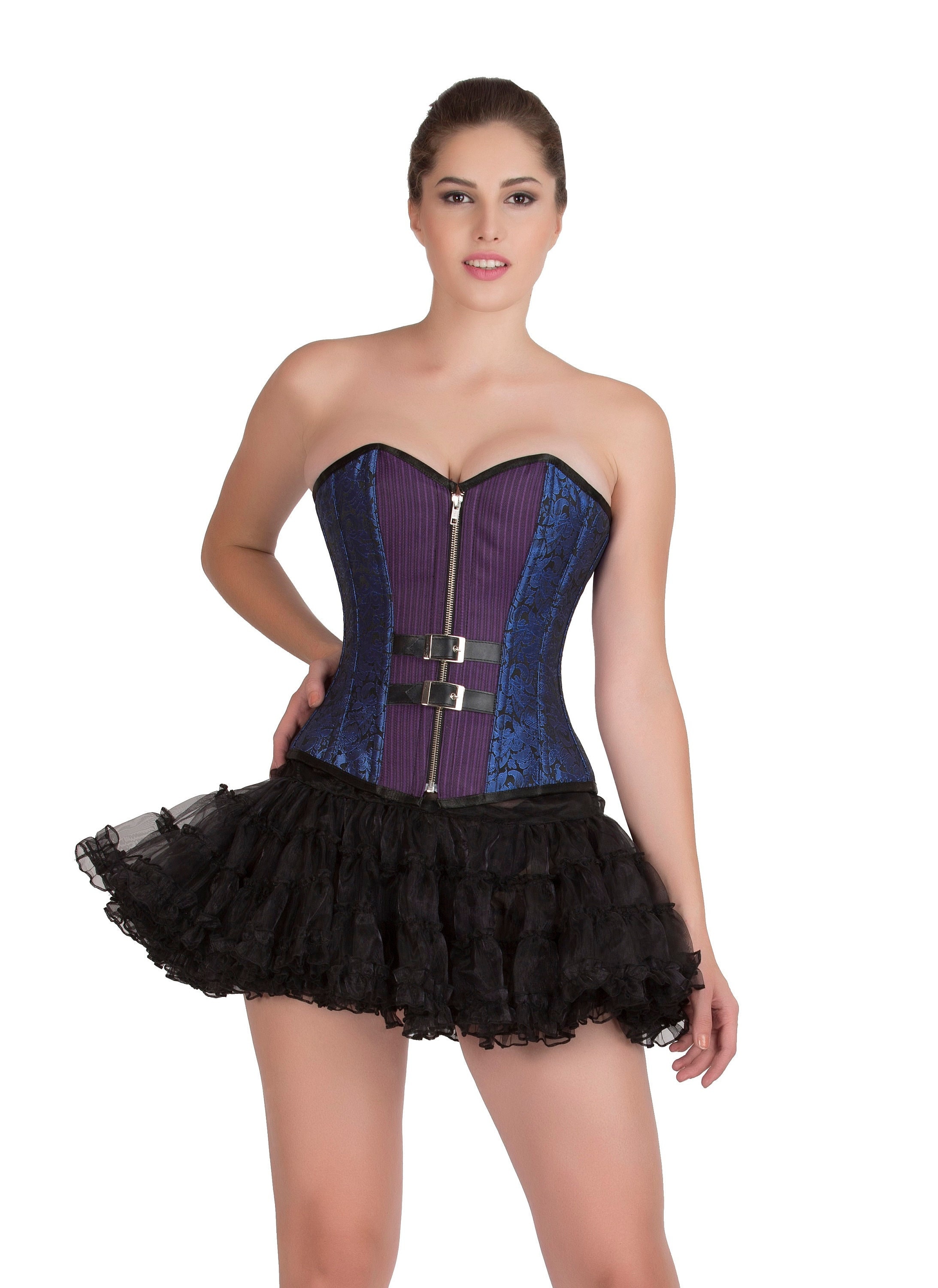 Blue and Black Brocade & Purple Cotton Bustier Overbust Corset Women's Day  Costume -  Canada