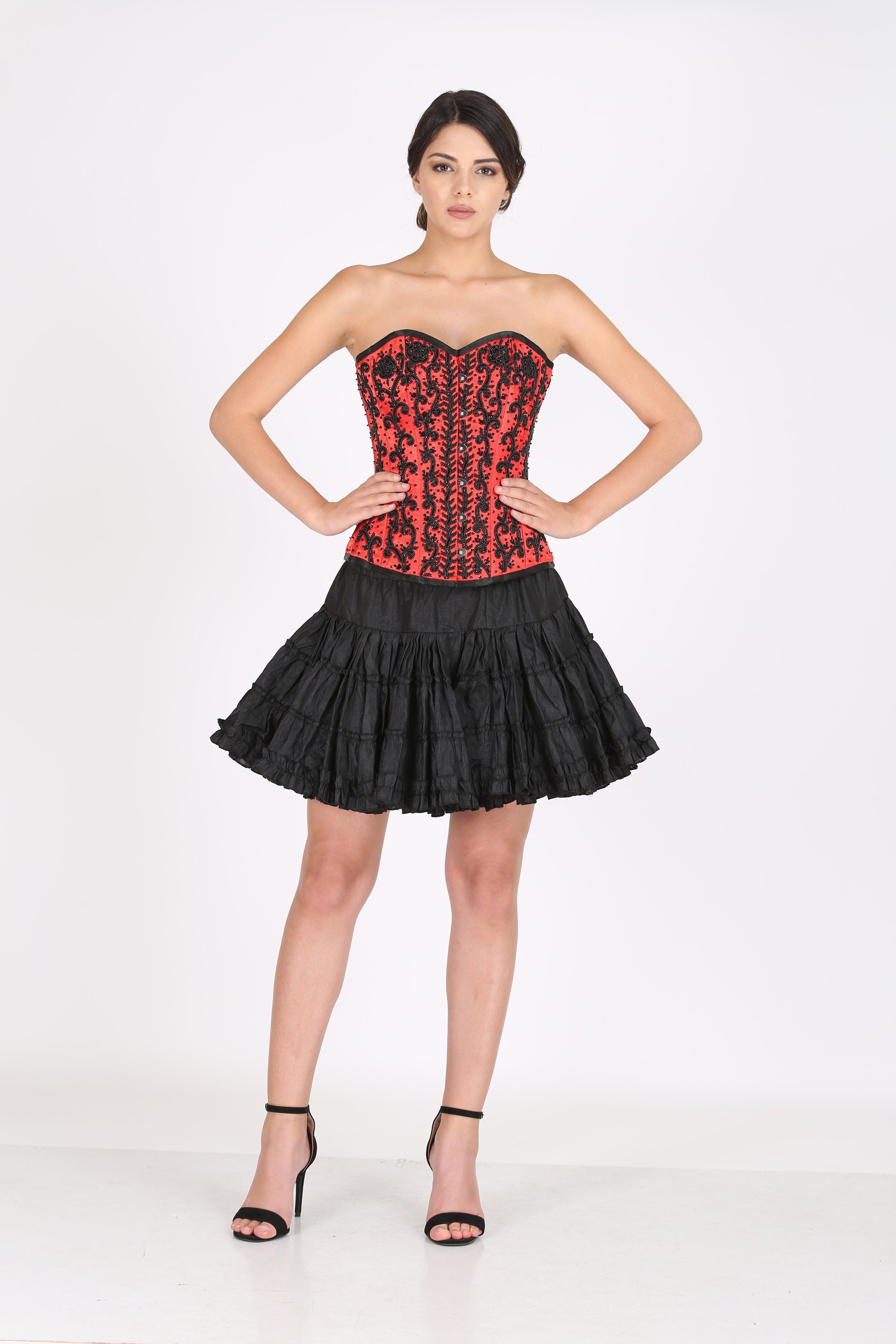 Womens Red Corset Satin Black Handmade Sequin Gothic Burlesque Etsy