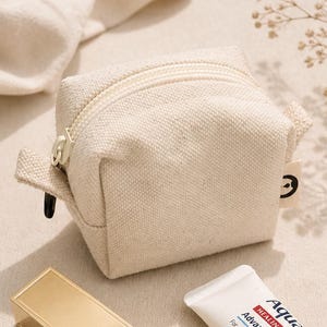 Minimal zipper pouch, travel case, small essentials organizer, Multi-use everyday bag, Beige