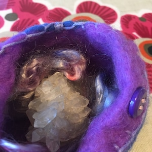 Hand-felted &#39;seed pod&#39; lined with silk wool fleece - gift pod for crystal or special gift