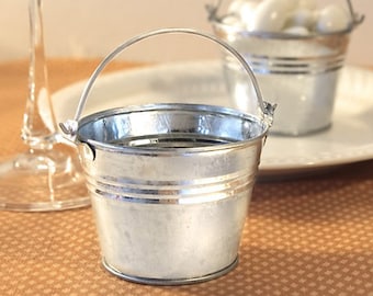 Mini Silver Pails - Set of 10 - Galvanized Tin Rustic Country Spring Wedding Favors Candy Holders MW70052