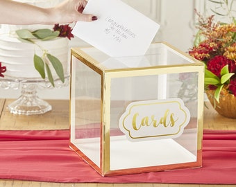 Wedding Card Box - Gold Clear Greeting Card Box for Reception Gift Table - MW37058