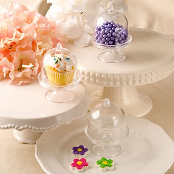 Mini Cupcake Stands - Plastic Wedding Party Favor Holders Table Decorations - Cupcake Candy Dessert Presentation Jars - MW70076