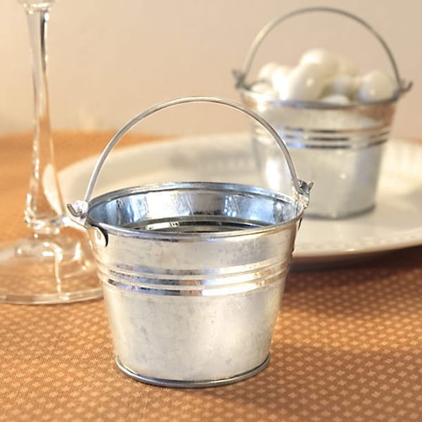 Mini Silver Pails - Set of 10 - Galvanized Tin Rustic Country Spring Wedding Favors Candy Holders MW70052