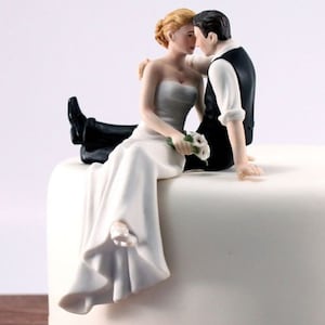 Romantic Wedding Cake Topper - The Look of Love Porcelain Couple Cake Top Reception Decoration - MW15118