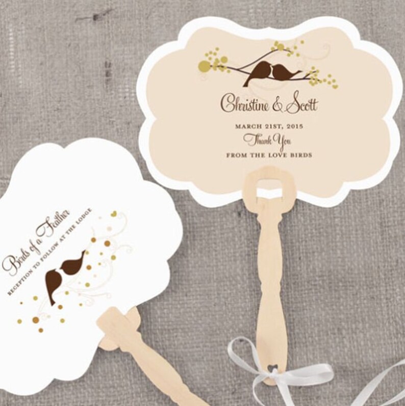 Lovebird Wedding Fans Personalized Printed Paddle Fan Party Etsy