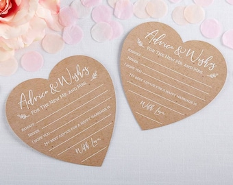 Wedding Advice Cards - Pack of 50 - Kraft Heart Shaped Wedding Reception Guest Book Alternative - MW36894