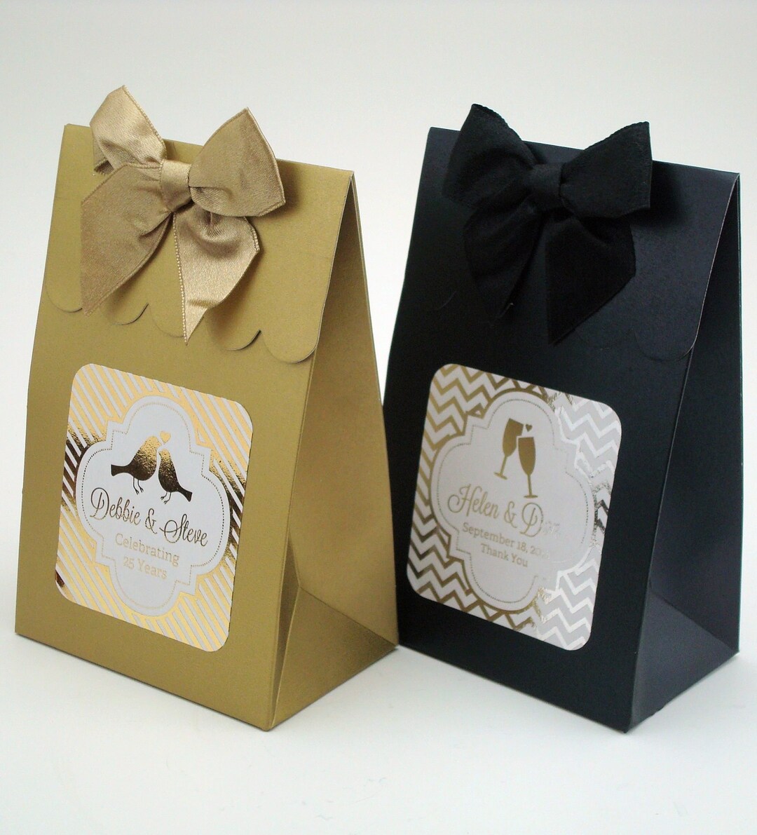 Wedding Candy Boxes - Metallic Foil Wedding Favor Bags Boxes With Bows - Personalized Candy ...